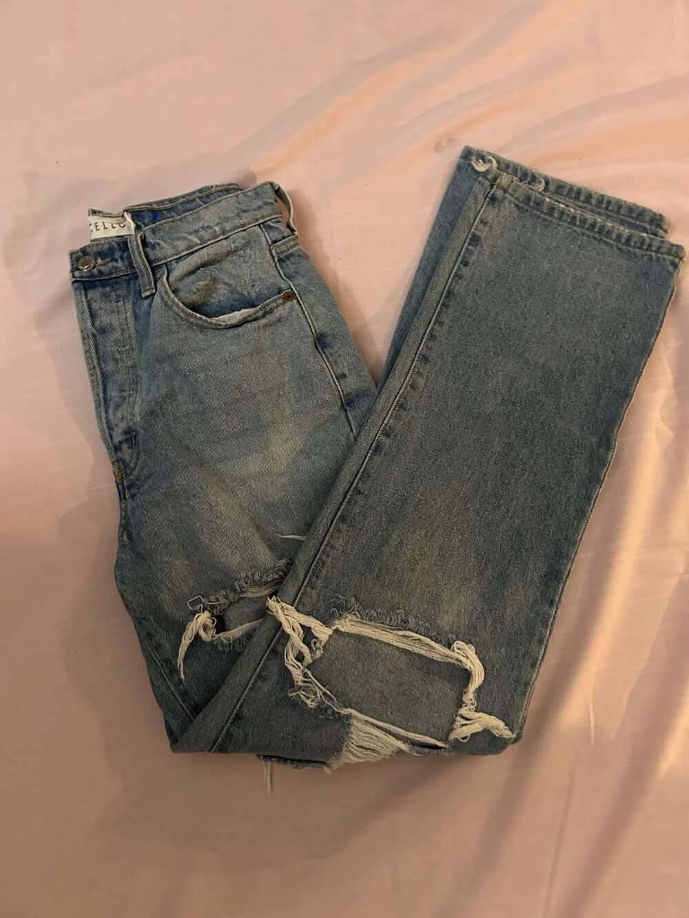 Cello Distressed High Rise Jeans Light Wash Blue